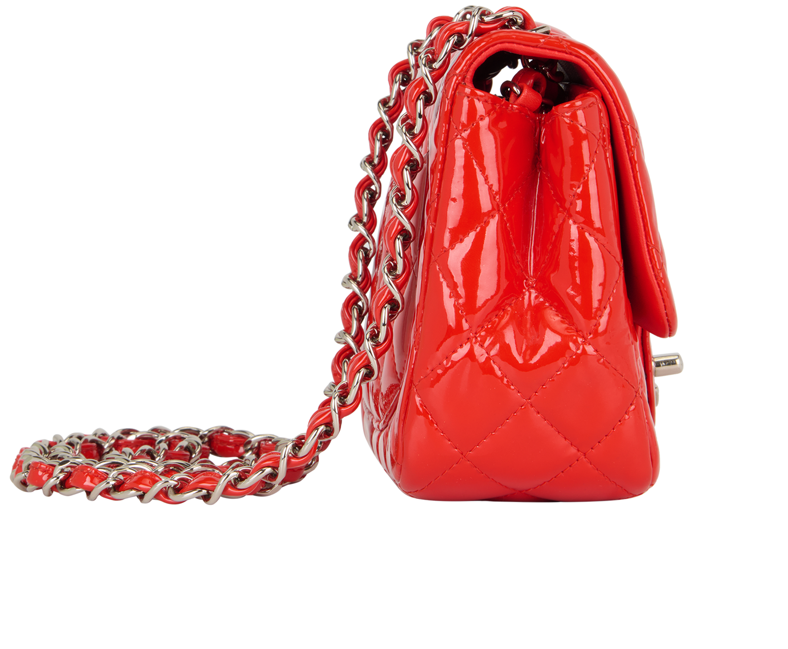 Mini Square Classic Flap, &pound;3,100, Handbags, Red, Patent Leather, Side view